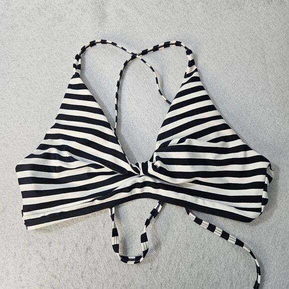 MARINA WEST Navy & White Striped Bikini Top Sz L Knot - Picture 1 of 4